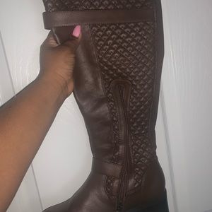Brown wide calf, wide shoe knee boots